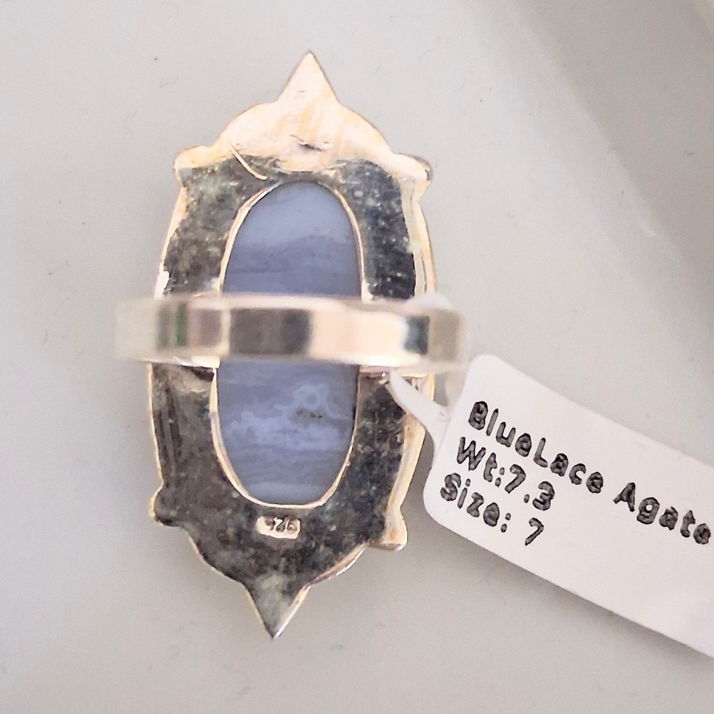 BLUE LACE AGATE RING 925 STERLING SILVER SIZE 7 - Picture 4 of 7
